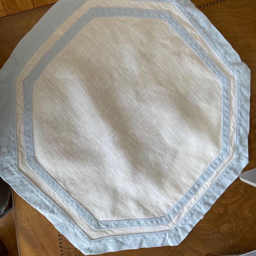 Matouk Placemats - White with Blue Trim - Octagon 16x16 - $63 each